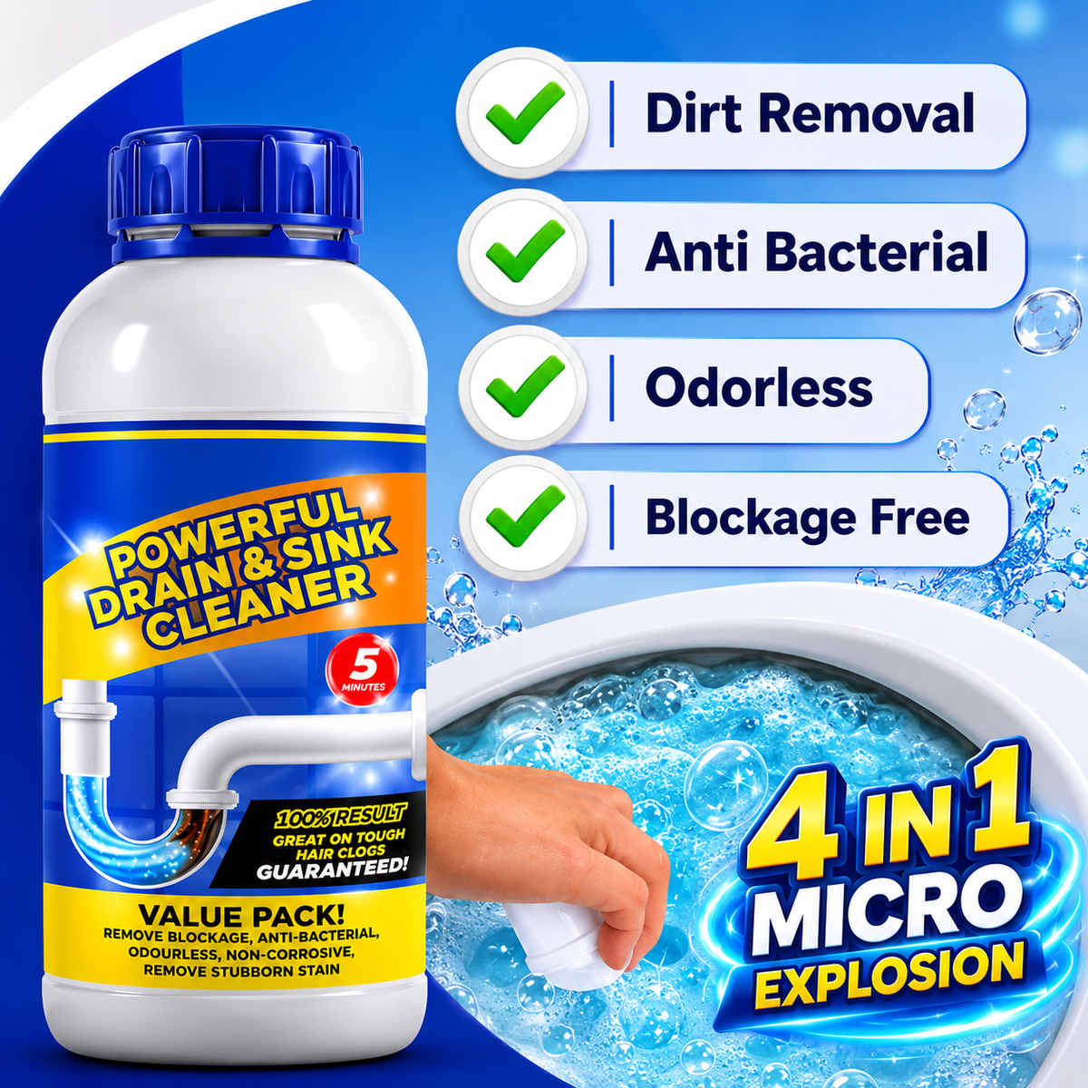 Powerful Drain & Sink Cleaner (Pack Of 4)