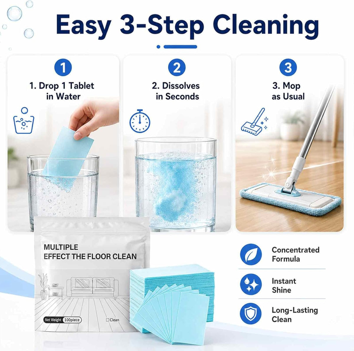 Multi-Effect Floor Clean Solution for Hardwood, Laminate, Tile (100 Piece)